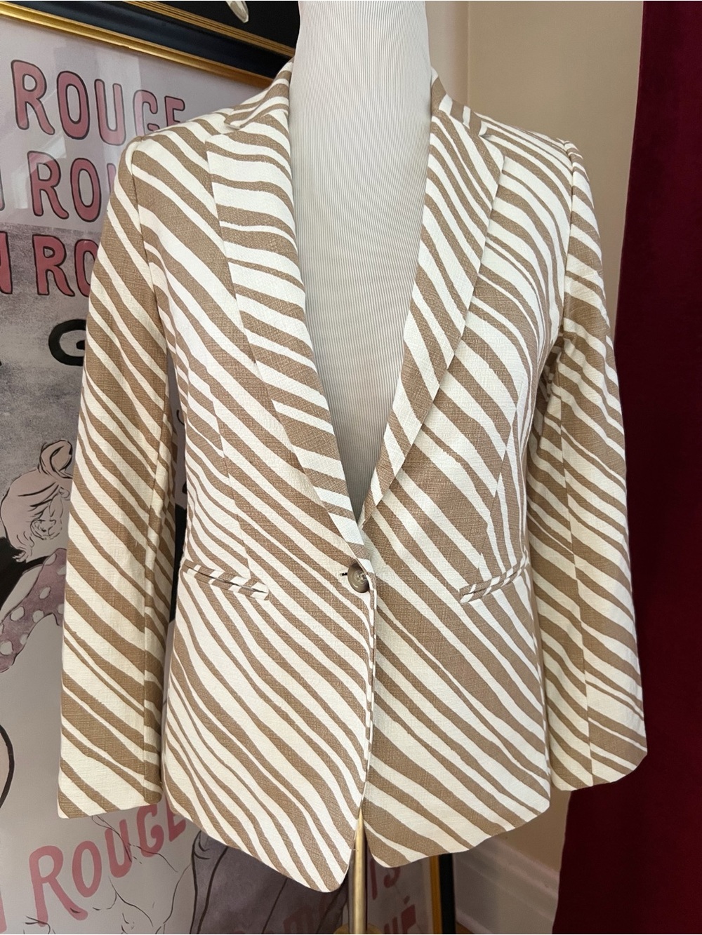 Ann Taylor Tan & Cream Zebra Print Lined Blazer - NWT Size 8